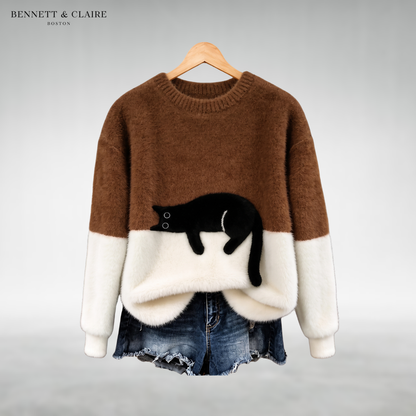 Mabel™ Cozy Cat Print Sweater