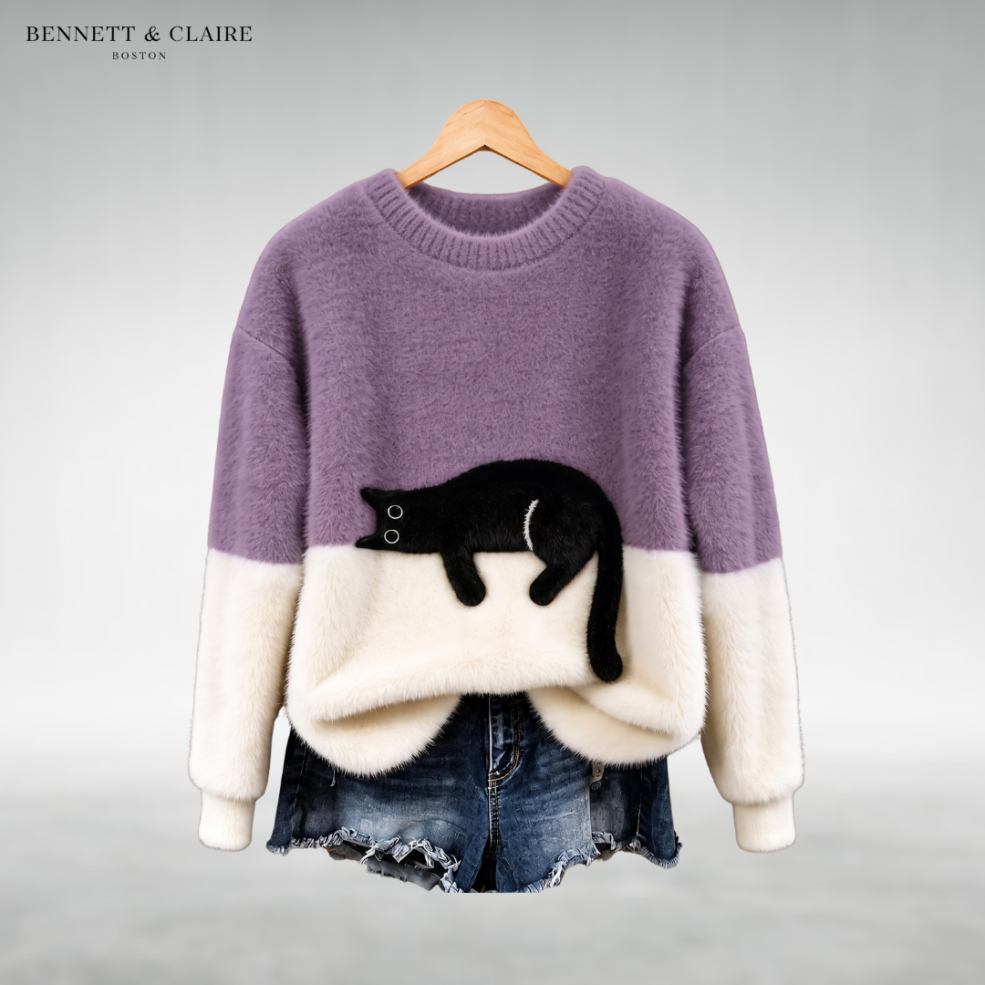 Mabel™ Cozy Cat Print Sweater