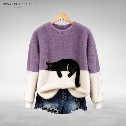 Mabel™ Cozy Cat Print Sweater